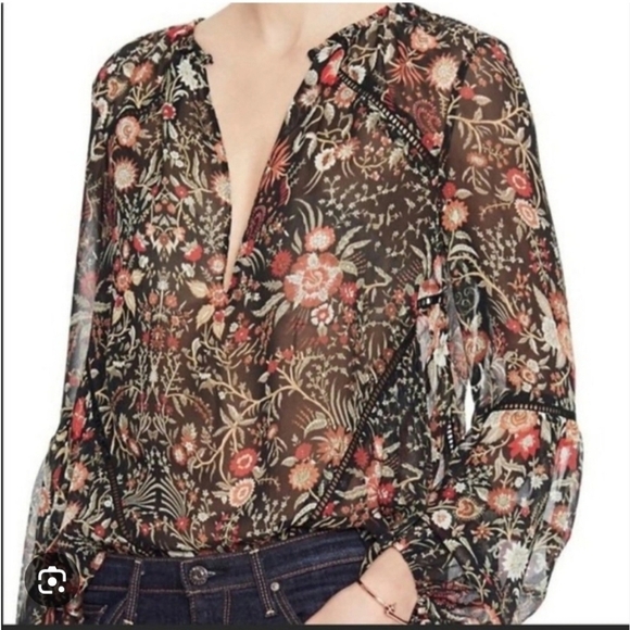 Intermix Black Floral Long Sleeve Blouse - Picture 1 of 13